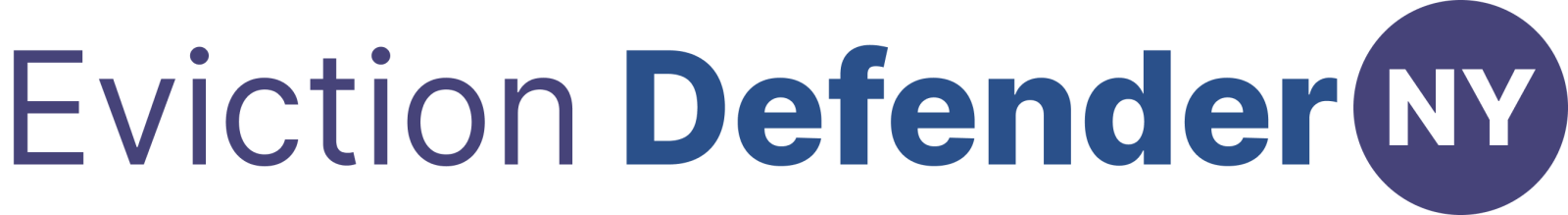 Eviction Defender NY logo. Large blue letters with the NY in a blue circle with white text. 